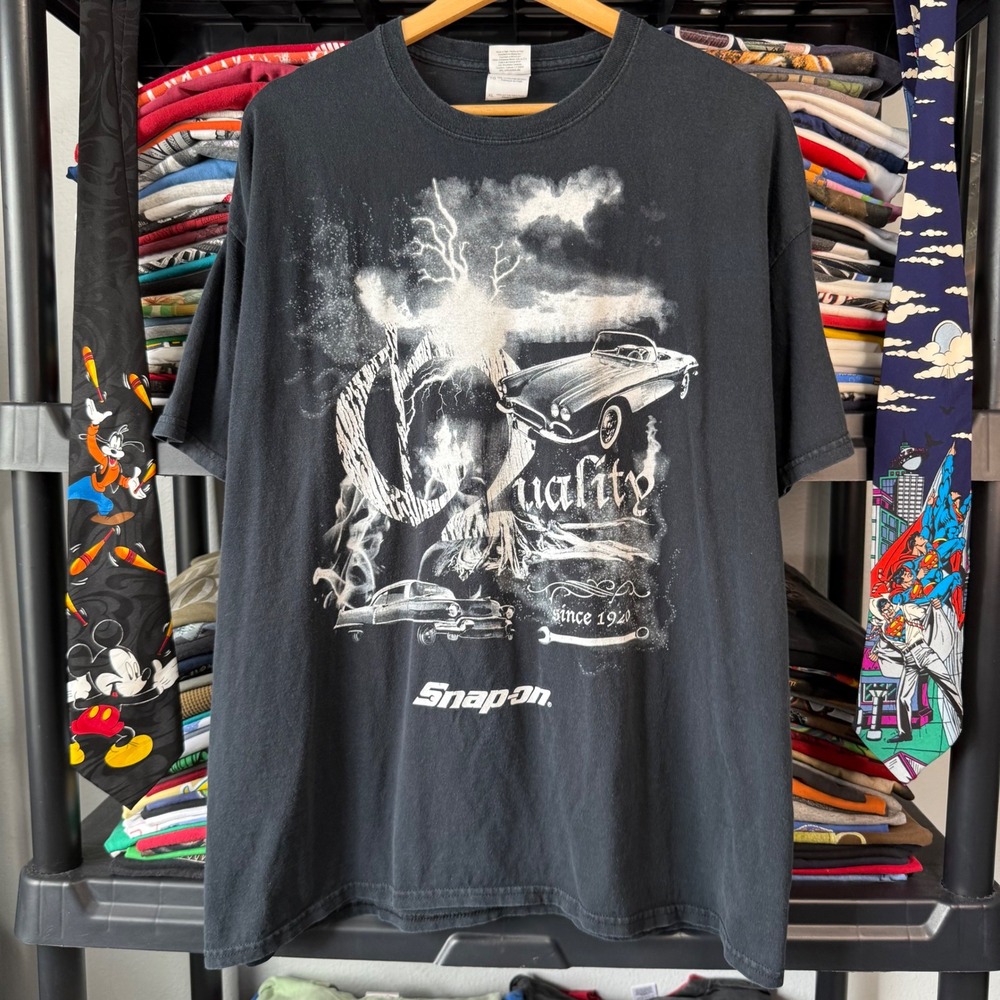 Y2K Black Snap-On Quality Since 1920 Graphic T-Shirt XL